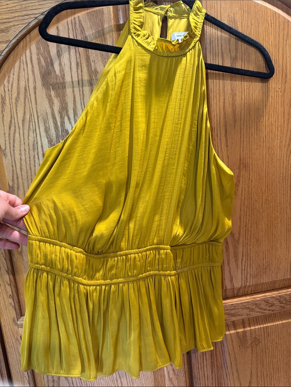 Nine West Mustard Ruffle Halter Tank - Picture 3 of 4